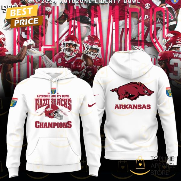 Arkansas Razorback 2024 Autozone Liberty Bowl Champions Hoodie – White