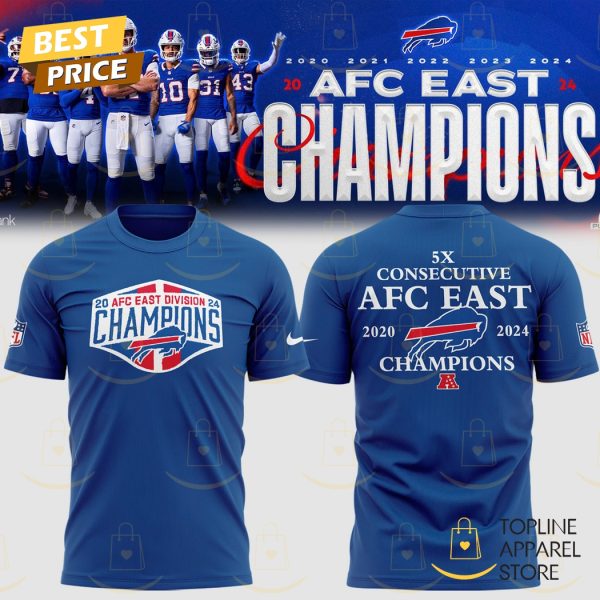 Buffalo Bills 2024 AFC East Division Champions – 5x Consecutive AFC East 2020-2024 Champions 3D T-Shirt