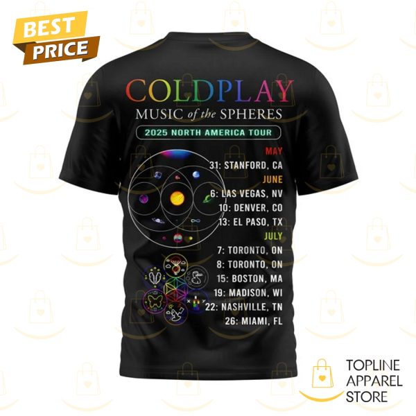 Coldplay Music Of The Spheres 2025 North America Tour 3D T-Shirt