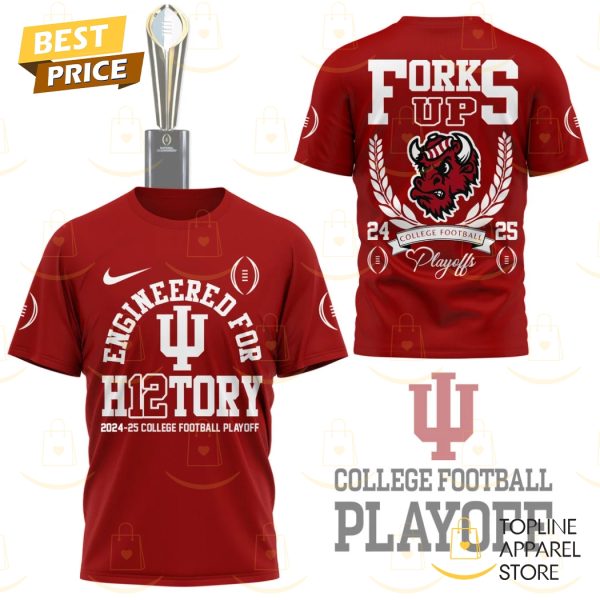 Indiana Hoosiers Engineered For H12tory College Football Playoff Forks Up 3D T-Shirt – Red