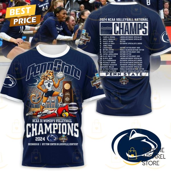 Penn State Nittany Lions Women Volleyball Champions 2024 3D T-Shirt