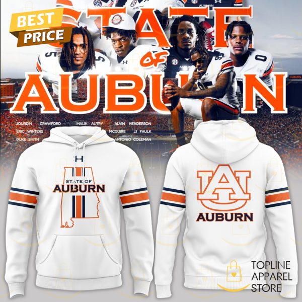 State Of Auburn Tigers Football Design Hoodie – White