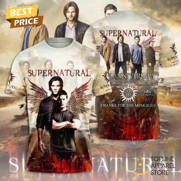 Supernatural 20 Anniversary 2005-2025 Signature Thank You For The Memories 3D T-Shirt