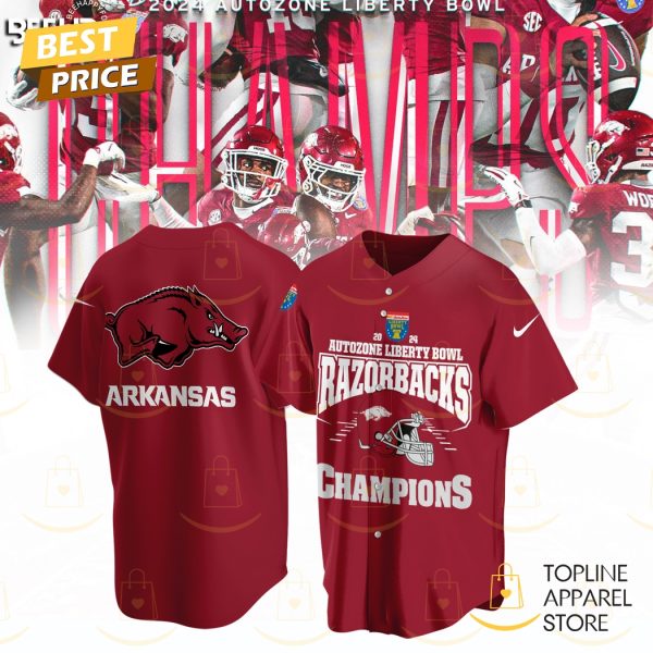 Arkansas Razorback 2024 Autozone Liberty Bowl Champions Baseball Jersey