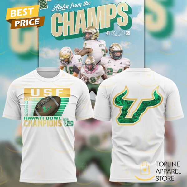 South Florida Bulls Football Hawai I Bowl Champions 3D T-Shirt – White