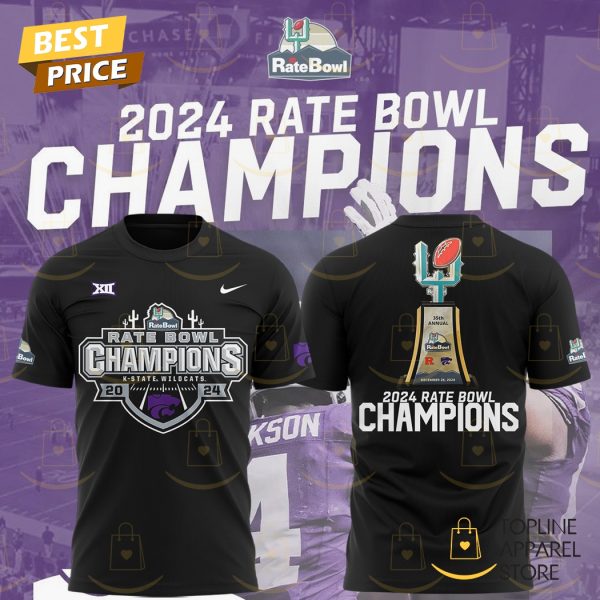 2024 Rate Bow Champions Kansas State Wildcats Football 3D T-Shirt – Black