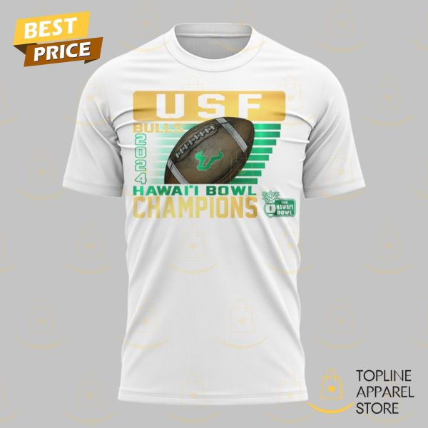 South Florida Bulls Football Hawai I Bowl Champions 3D T-Shirt – White