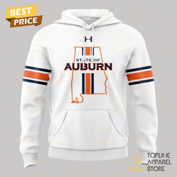 State Of Auburn Tigers Football Design Hoodie – White