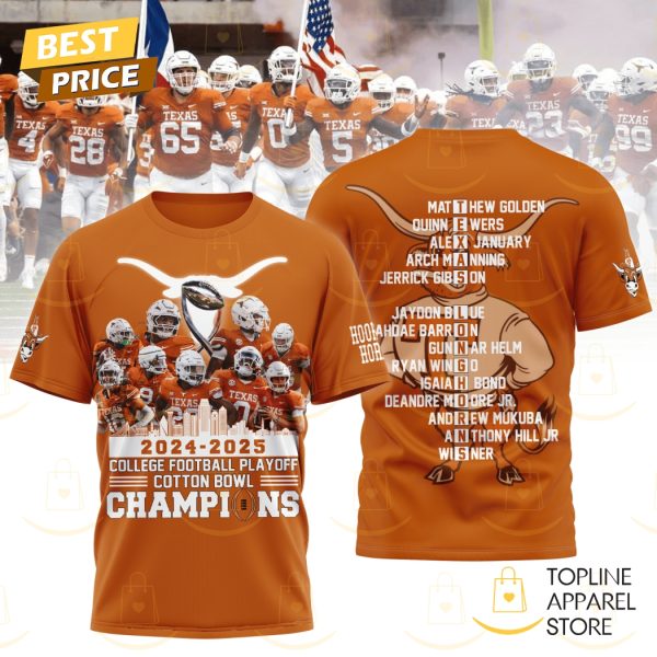 2024-2025 College Football Playoff Cotton Bowl Champions Texas Longhorns 3D T-Shirt