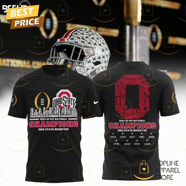 2024-25 CFP National Championa Ohio State Buckeyes 3D T-Shirt – Black