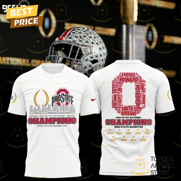 2024-25 CFP National Championa Ohio State Buckeyes 3D T-Shirt – White