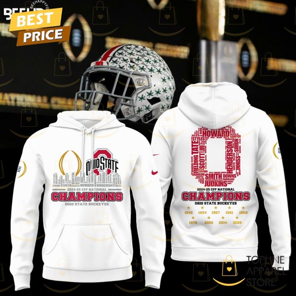 2024-25 CFP National Championa Ohio State Buckeyes Hoodie – White