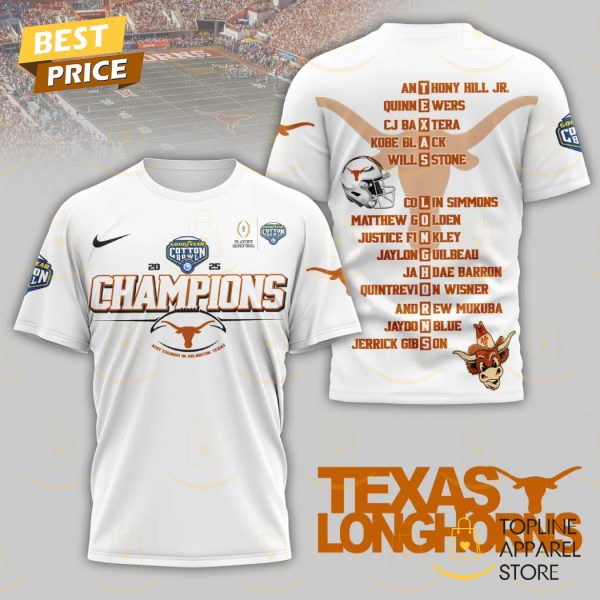 2025 Champions Playoff Semifinal Goodyear Cotton Bowl Texas Longhorns 3D T-Shirt – White