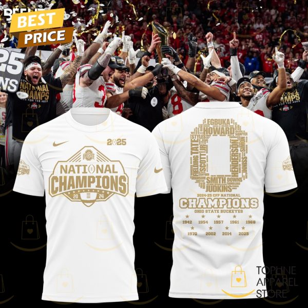 2025 National Champions Ohio State Buckeyes 3D T-Shirt – White