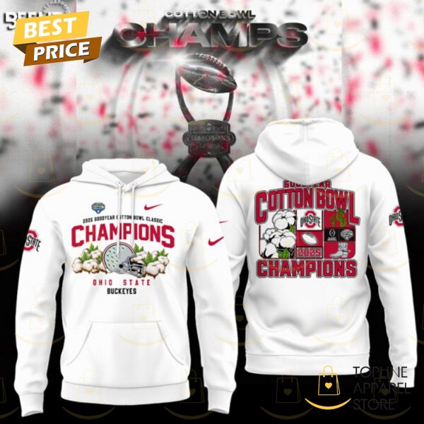 Goodyear Cotton Bowl 2025 Champions Ohio State Buckeyes Hoodie – White