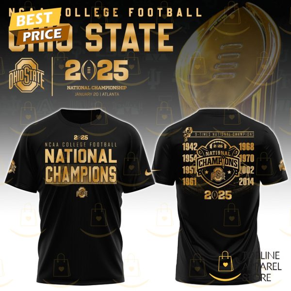 NCAA College Football National Champions 2025 Ohio State Buckeyes – 9 Time National Champions 3D T-Shirt