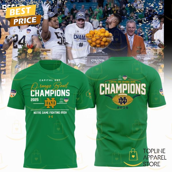 Capital One Orange Bowl Champions 2025 Notre Dame Fighting Irish 3D T-Shirt – Green