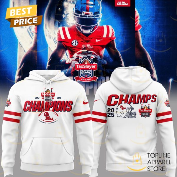 2025 Taxslayer Gator Bowl Champions Ole Miss Rebels Hoodie – White