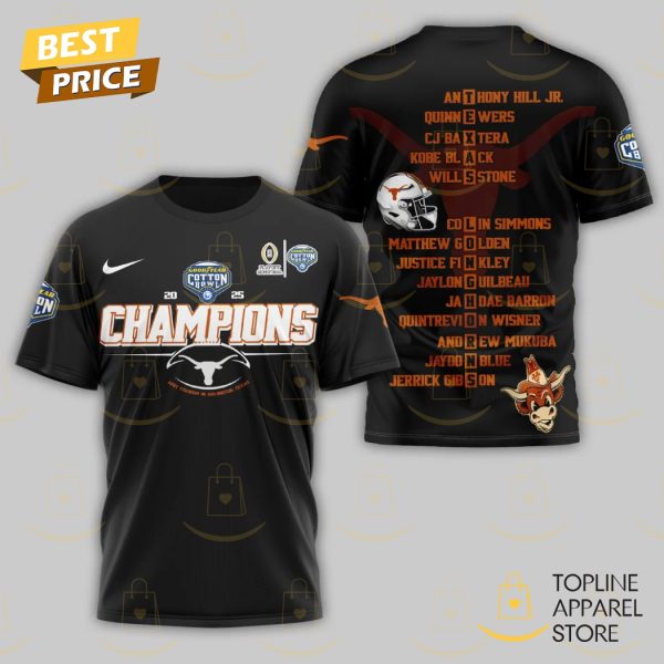 2025 Champions Playoff Semifinal Goodyear Cotton Bowl Texas Longhorns 3D T-Shirt – Black