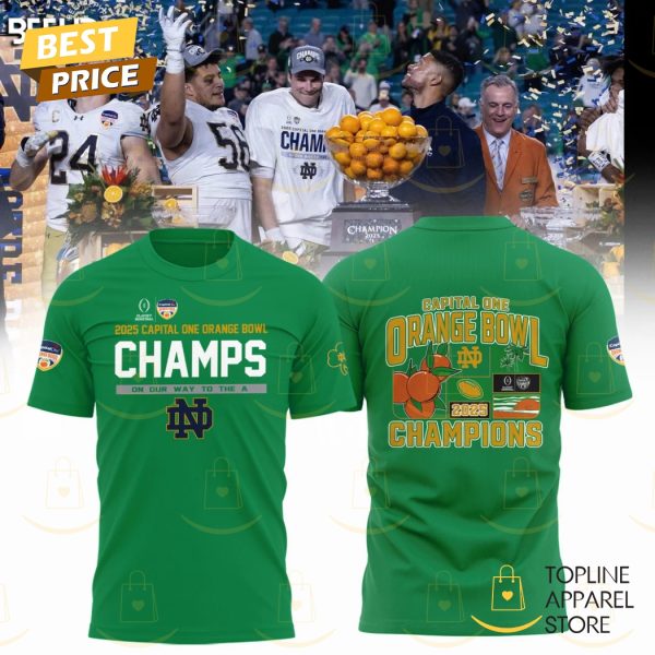 Notre Dame Fighting Irish 2025 Orange Bowl Champions 3D T-Shirt – Green