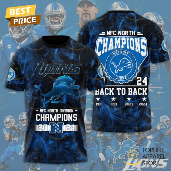 Detroit Lions NFC North Champions 2024 Back To Back 3D T-Shirt