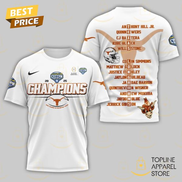 2025 Champions Playoff Semifinal Goodyear Cotton Bowl Texas Longhorns 3D T-Shirt – White