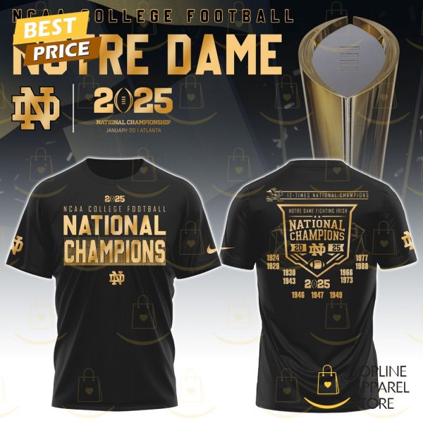 NCAA College Football National Champions 2025 Notre Dame Fighting Irish 3D T-Shirt – Black