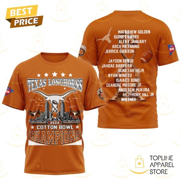 Texas Longhorns 2024 Cotton Bowl Champions 3D T-Shirt