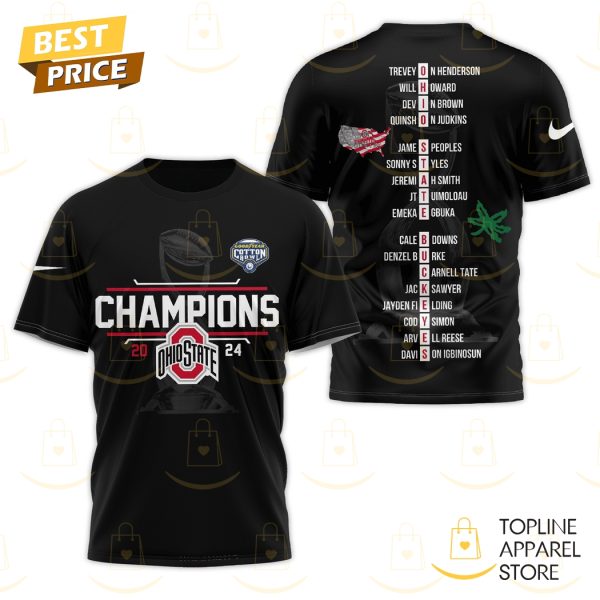 Champions Ohio State Buckeyes 2024 3D T-Shirt – Black