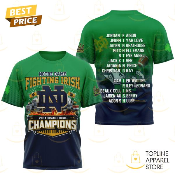 Notre Dame Fighting Irish 2024 Orange Bowl Champions 3D T-Shirt