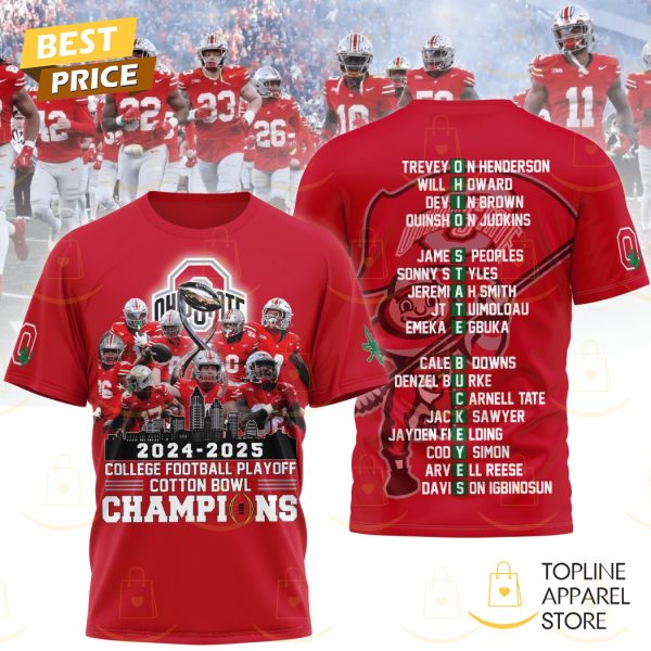 2024-2025 College Football Playoff Cotton Bowl Champions Ohio State Buckeyes 3D T-Shirt