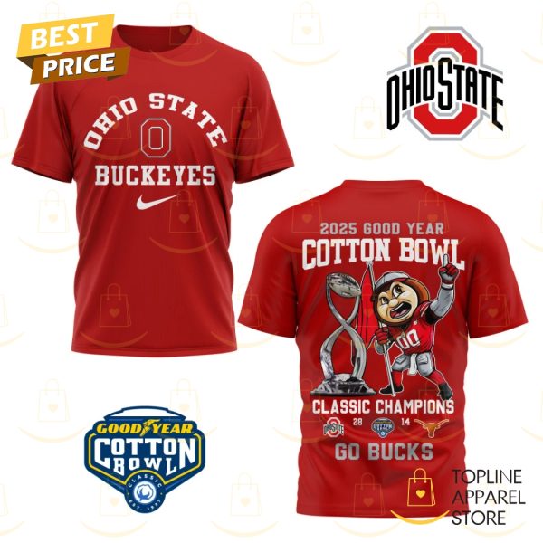 Ohio State Buckeyes 2025 Goodyear Cotton Bowl Classic Champions Go Bucks 3D T-Shirt – Red