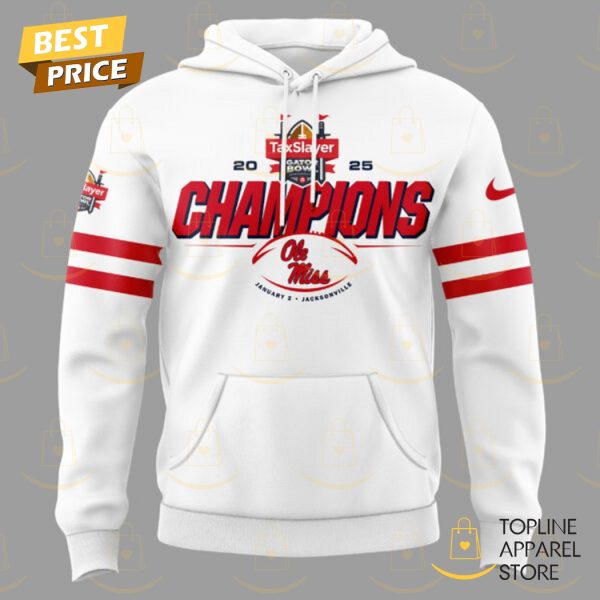 2025 Taxslayer Gator Bowl Champions Ole Miss Rebels Hoodie – White