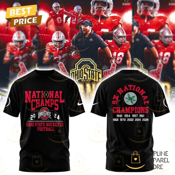 Ohio State Buckeyes College Football 2024 9X National Champions 3D T-Shirt