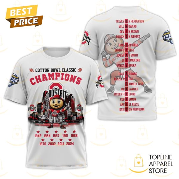 Cotton Bowl Classic Champions Ohio State Buckeyes 3D T-Shirt – White