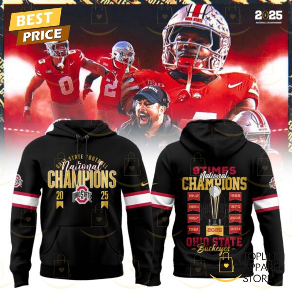 9 Times National Champions Ohio State Buckeyes 2025 Hoodie