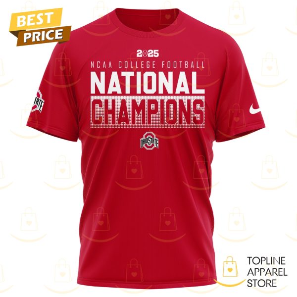 NCAA College Football National Champions 2025 Ohio State Buckeyes – 9 Time National Champions 3D T-Shirt – Red