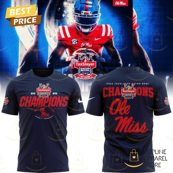 2025 Taxslayer Gator Bowl Champions Ole Miss Rebels Football 3D T-Shirt