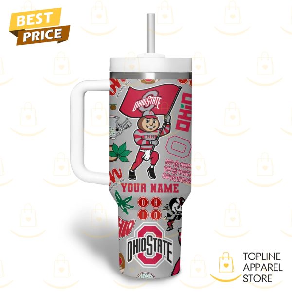 Personalized Ohio State Buckeyes Football Tumbler With Handle And Straw