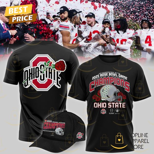 Ohio State Buckeyes CFP Quarterfinal At The 2025 Rose Bowl Game Presented By Prudentinal Champions 3D T-Shirt