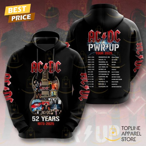 AC DC 52 Years 1973-2025 Pwr Up Tour Hoodie