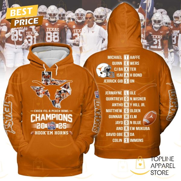 Chick Fil A Peach Bowl Champions 2025 Texas Longhorns Hook Em Horns Hoodie