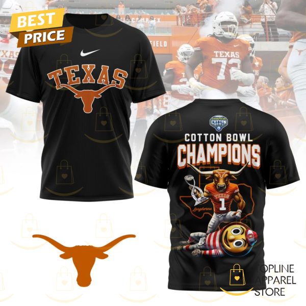 Texas Longhorns Cotton Bowl Champions 3D T-Shirt – Black