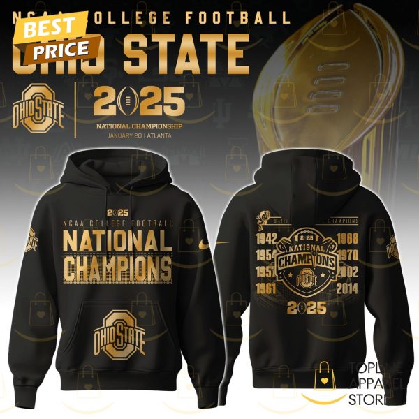 NCAA College Football National Champions 2025 Ohio State Buckeyes – 9 Time National Champions Hoodie