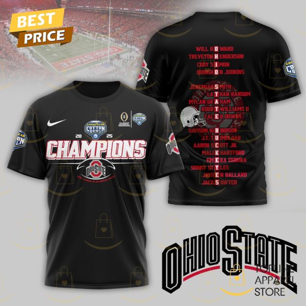 Champions Ohio State Buckeyes 2025 3D T-Shirt – Black