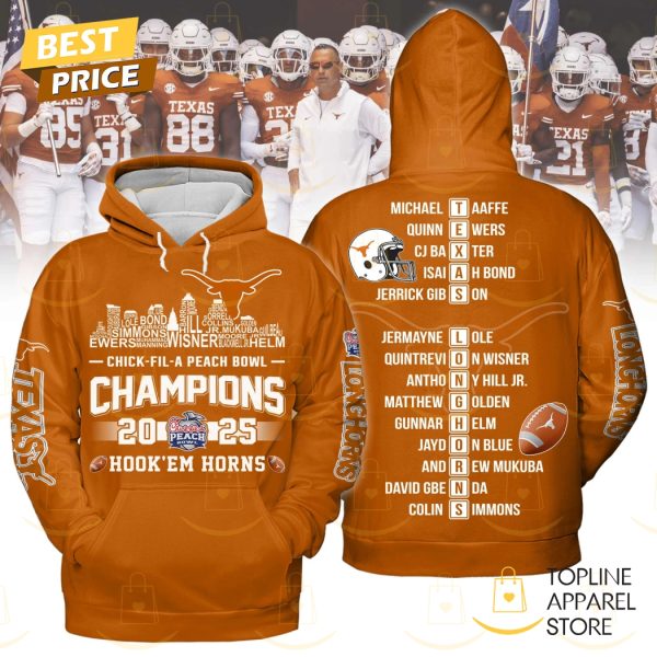 Chick Fil A Peach Bowl 2025 Champions Texas Longhorns Hook Em Horns Hoodie