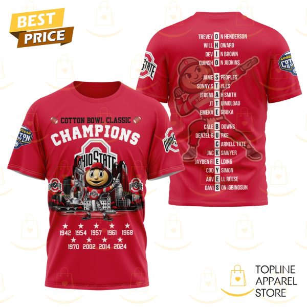 Cotton Bowl Classic Champions Ohio State Buckeyes 3D T-Shirt