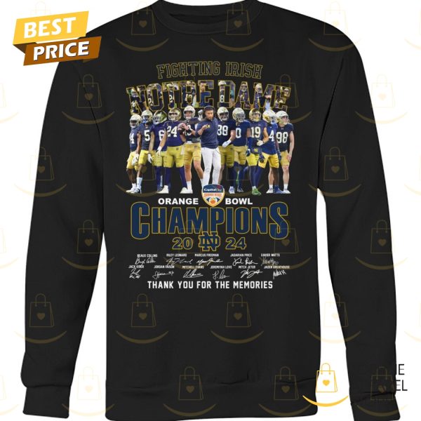 Notre Dame Fighting Irish Orange Bowl Champions 2024 Signature Thank You For The Memories Unisex T-Shirt