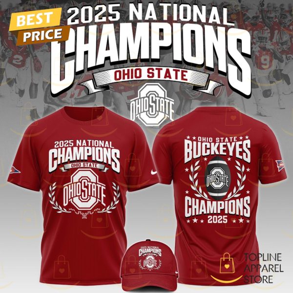 2025 National Champions Ohio State Buckeyes 3D T-Shirt – Red