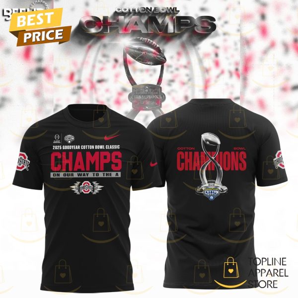 Ohio State Buckeyes College Football Playoff 2025 Cotton Bowl Champions 3D T-Shirt – Black